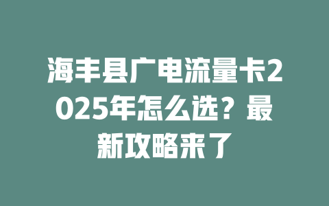海丰县广电流量卡2025年怎么选？最新攻略来了