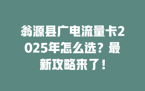 翁源县广电流量卡2025年怎么选？最新攻略来了！