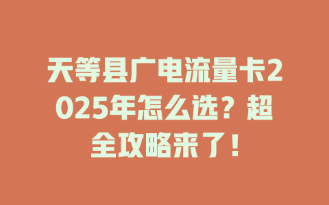 天等县广电流量卡2025年怎么选？超全攻略来了！