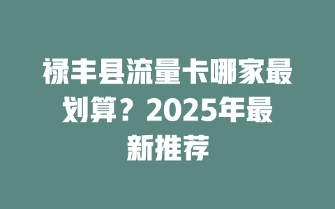 禄丰县流量卡哪家最划算？2025年最新推荐