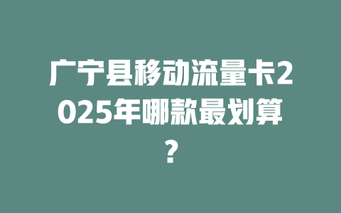 广宁县移动流量卡2025年哪款最划算？