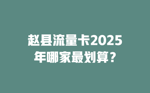 赵县流量卡2025年哪家最划算？