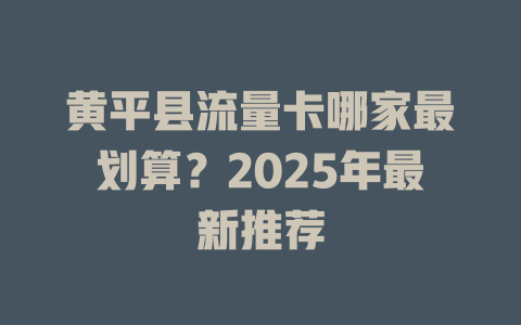黄平县流量卡哪家最划算？2025年最新推荐