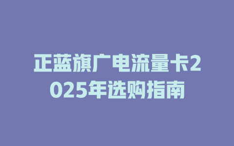 正蓝旗广电流量卡2025年选购指南