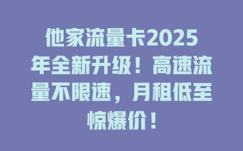 他家流量卡2025年全新升级！高速流量不限速，月租低至惊爆价！