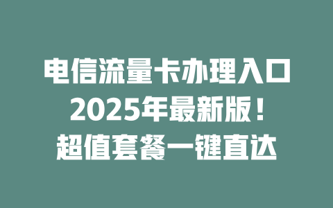 电信流量卡办理入口2025年最新版！超值套餐一键直达