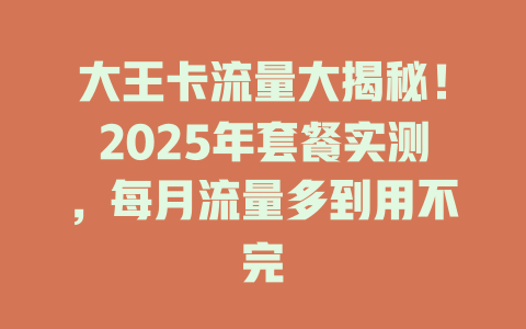 大王卡流量大揭秘！2025年套餐实测，每月流量多到用不完