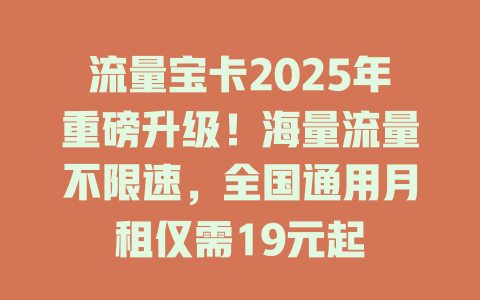 流量宝卡2025年重磅升级！海量流量不限速，全国通用月租仅需19元起