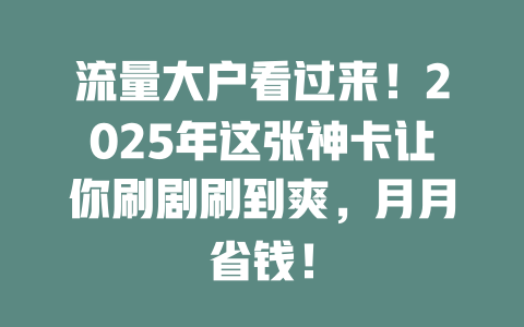 流量大户看过来！2025年这张神卡让你刷剧刷到爽，月月省钱！