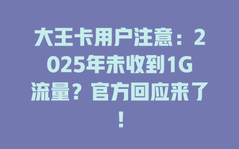 大王卡用户注意：2025年未收到1G流量？官方回应来了！
