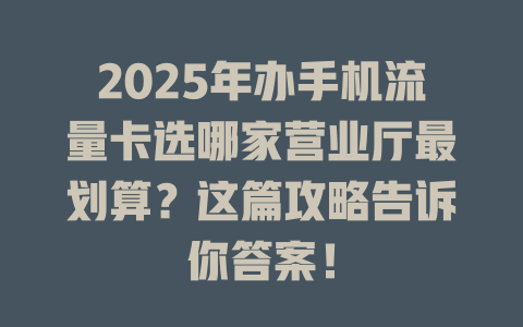 2025年办手机流量卡选哪家营业厅最划算？这篇攻略告诉你答案！