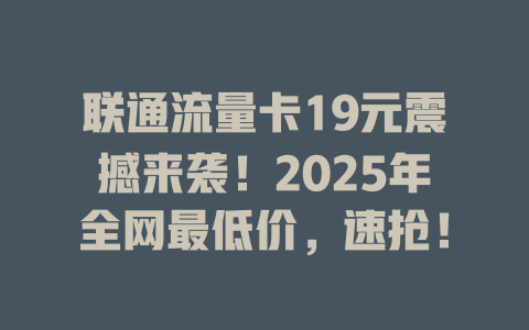 联通流量卡19元震撼来袭！2025年全网最低价，速抢！