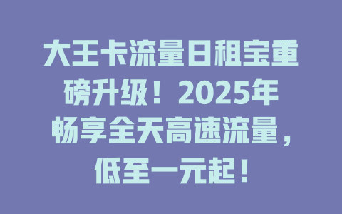 大王卡流量日租宝重磅升级！2025年畅享全天高速流量，低至一元起！