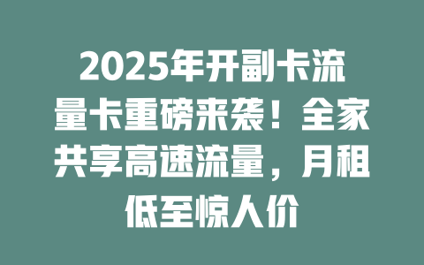 2025年开副卡流量卡重磅来袭！全家共享高速流量，月租低至惊人价