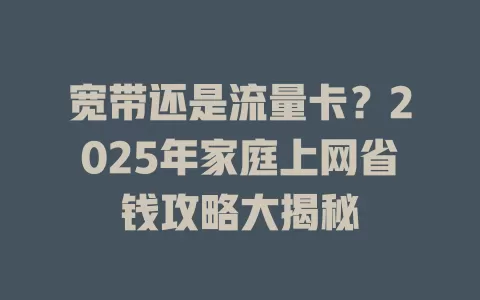 宽带还是流量卡？2025年家庭上网省钱攻略大揭秘
