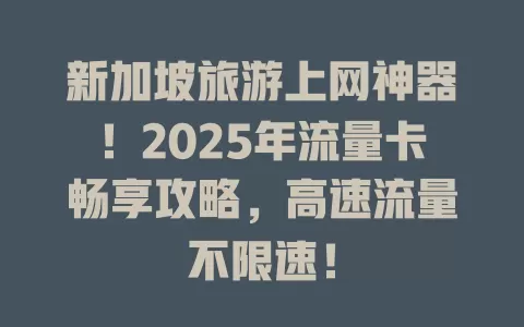 新加坡旅游上网神器！2025年流量卡畅享攻略，高速流量不限速！