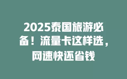2025泰国旅游必备！流量卡这样选，网速快还省钱