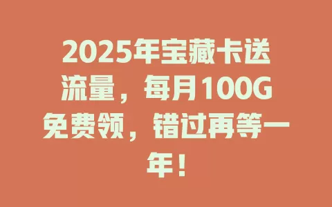 2025年宝藏卡送流量，每月100G免费领，错过再等一年！