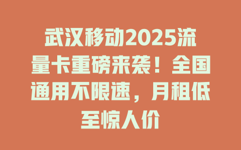 武汉移动2025流量卡重磅来袭！全国通用不限速，月租低至惊人价