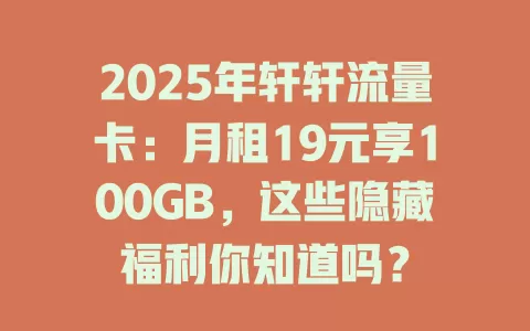 2025年轩轩流量卡：月租19元享100GB，这些隐藏福利你知道吗？