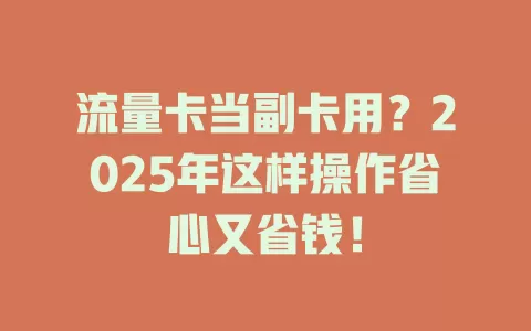 流量卡当副卡用？2025年这样操作省心又省钱！