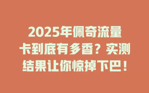 2025年佩奇流量卡到底有多香？实测结果让你惊掉下巴！