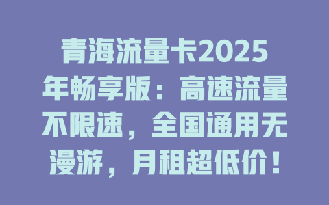 青海流量卡2025年畅享版：高速流量不限速，全国通用无漫游，月租超低价！