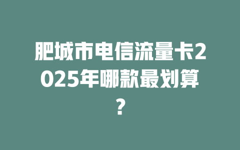 肥城市电信流量卡2025年哪款最划算？
