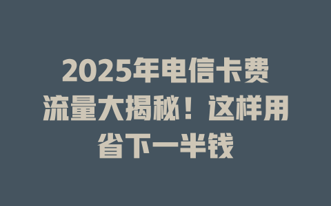 2025年电信卡费流量大揭秘！这样用省下一半钱
