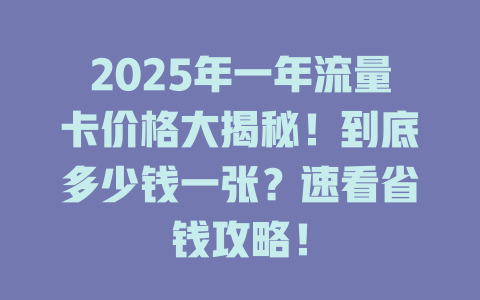 2025年一年流量卡价格大揭秘！到底多少钱一张？速看省钱攻略！