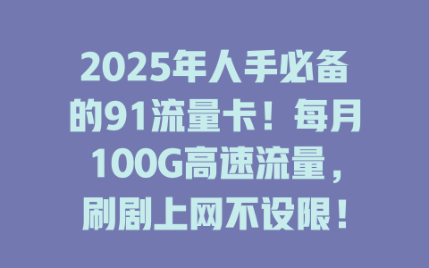 2025年人手必备的91流量卡！每月100G高速流量，刷剧上网不设限！