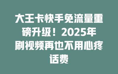 大王卡快手免流量重磅升级！2025年刷视频再也不用心疼话费