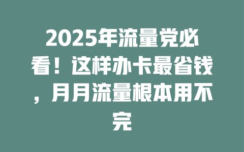 2025年流量党必看！这样办卡最省钱，月月流量根本用不完