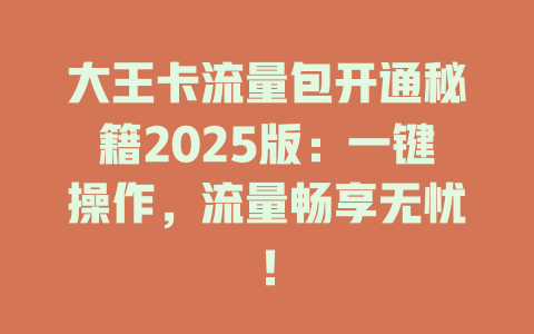 大王卡流量包开通秘籍2025版：一键操作，流量畅享无忧！