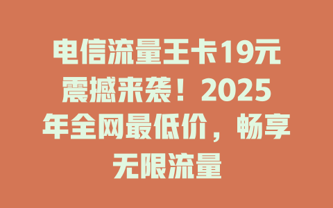 电信流量王卡19元震撼来袭！2025年全网最低价，畅享无限流量