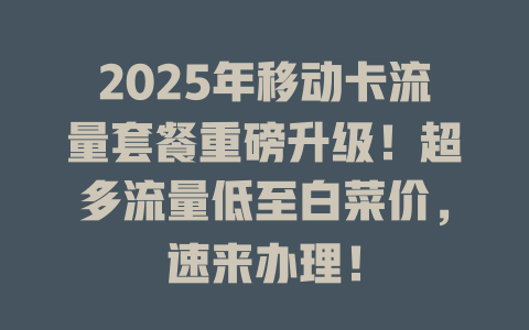 2025年移动卡流量套餐重磅升级！超多流量低至白菜价，速来办理！
