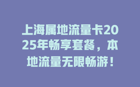 上海属地流量卡2025年畅享套餐，本地流量无限畅游！
