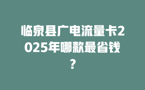 临泉县广电流量卡2025年哪款最省钱？