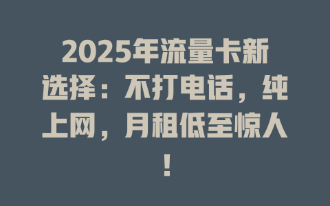 2025年流量卡新选择：不打电话，纯上网，月租低至惊人！