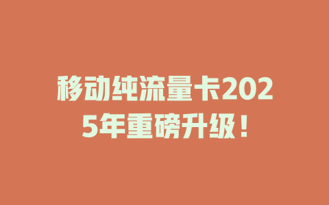 移动纯流量卡2025年重磅升级！