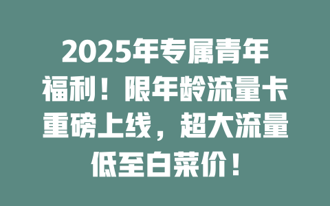 2025年专属青年福利！限年龄流量卡重磅上线，超大流量低至白菜价！