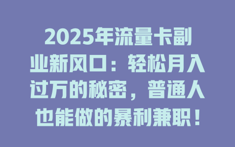 2025年流量卡副业新风口：轻松月入过万的秘密，普通人也能做的暴利兼职！