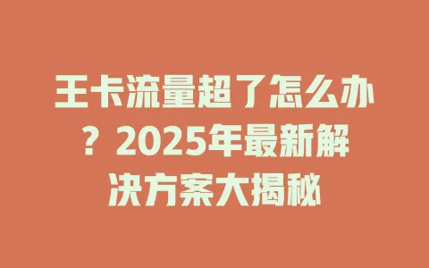 王卡流量超了怎么办？2025年最新解决方案大揭秘