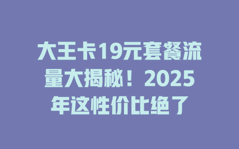 大王卡19元套餐流量大揭秘！2025年这性价比绝了