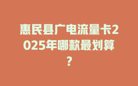 惠民县广电流量卡2025年哪款最划算？