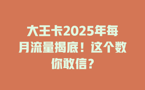 大王卡2025年每月流量揭底！这个数你敢信？