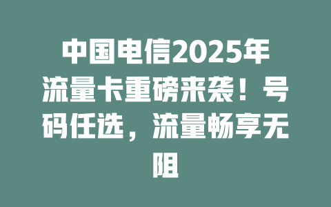 中国电信2025年流量卡重磅来袭！号码任选，流量畅享无阻