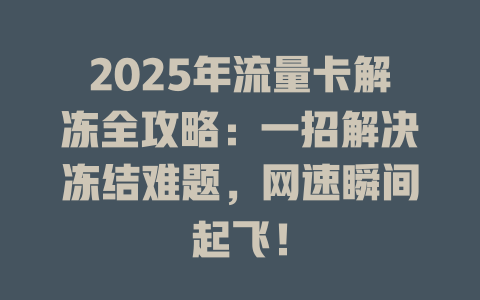 2025年流量卡解冻全攻略：一招解决冻结难题，网速瞬间起飞！