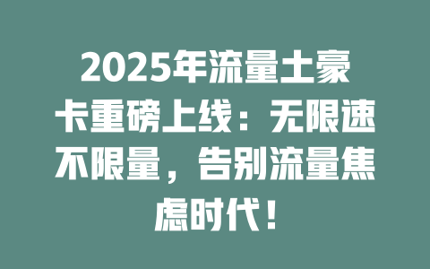 2025年流量土豪卡重磅上线：无限速不限量，告别流量焦虑时代！