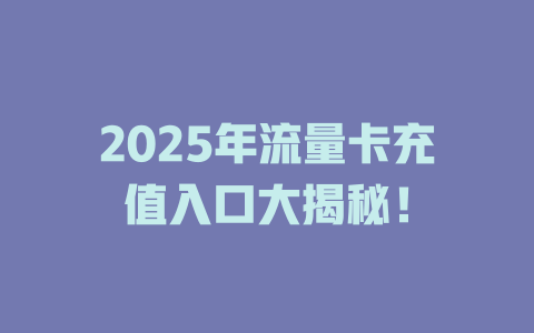 2025年流量卡充值入口大揭秘！